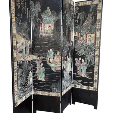 Antique Chinese Coromandel 4 Panel Screen