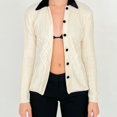 White Cable Knit Cardigan (S)