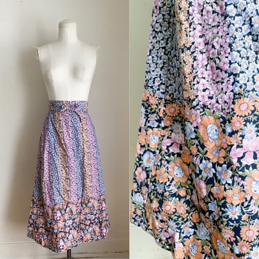 Vintage 1970s Floral Wrap Skirt / S 