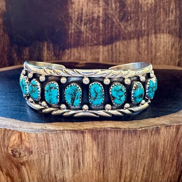 WRAP AROUND Navajo Turquoise Nugget and Sterling Silver Cuff Bracelet | RC Hallmark | Navajo Southwestern Jewelry | 38g 