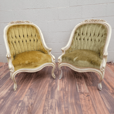 Antique Hollywood Regency French Carved Bergere Chairs - Pair