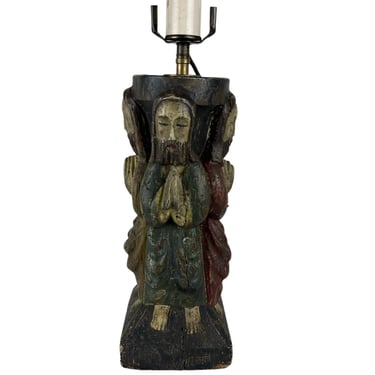 Carved Wood Lamp w/ Saints