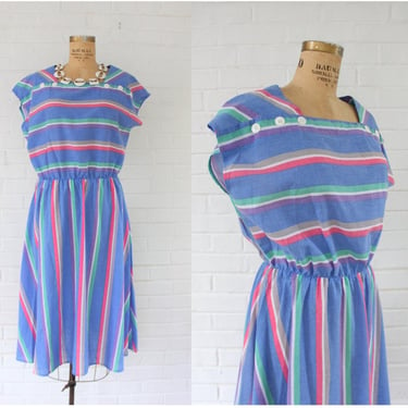 1980's Colorful + Breezy Striped Dress 