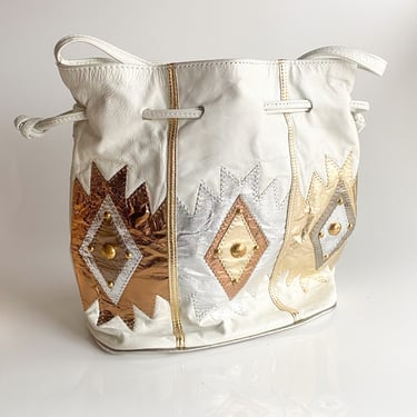 1980s White Leather Bucket Bag