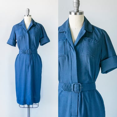 1950s Dress Wool Shirtwaist M 