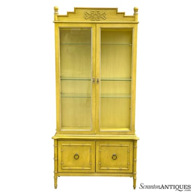 Vintage Hollywood Regency Yellow Bamboo Bookcase Cabinet by Thomasville Allegro