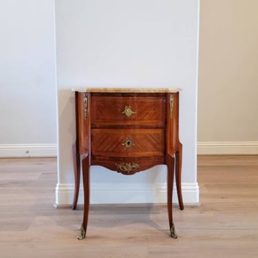 19th Century French Transition Louis XV XVI Style Kingwood Sauteuse Chest Of Drawers Petite Commode - Side Table - Nightstand 