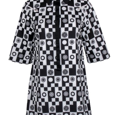 Emma Wallace - Black & White Checkered Floral Print Dress Sz 4
