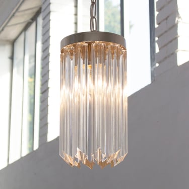 Suspension chandelier with vintage Murano glass, handmade triedro quadriedri, Venini light design Made in Italy 1980s 