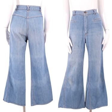 70s sz 29 vintage high rise bell bottom jeans  / vintage 1970s denim bells flares pants M 