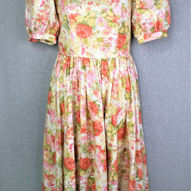 Laura Ashley - Floral Cotton - Tea Dress - Party Dress - Marked size 14 