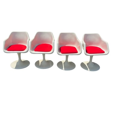 Vintage Set of 4 Tulip Armchairs with Red Seats