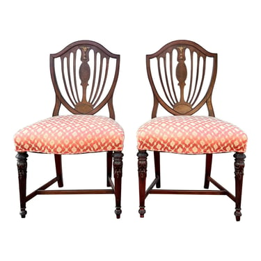 Vintage Carved Mahogany Shield Back Chairs - a Pair 