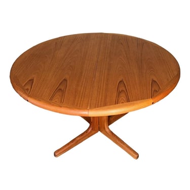 Round Danish Mid Century Modern Teak Extending Dining Table With Two Extension Leaves 