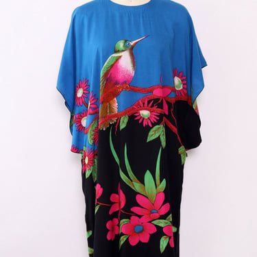 Blue & Fuchsia Batik Hummingbird Caftan S-L