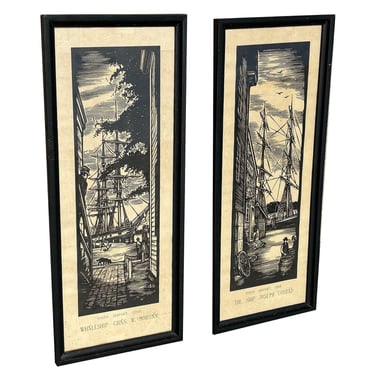 Set of two Mystic Seaport Whaling Woodblock Prints by James Arnold 