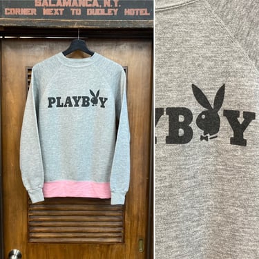 Vintage 1970’s Playboy Magazine Hefner Original Grey x Pink Sweatshirt, 70’s Vintage Clothing 