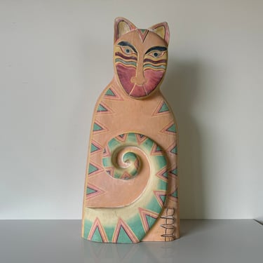 Vintage Don Freedman Hand Carved Wood And Painted Cat Sculpture 