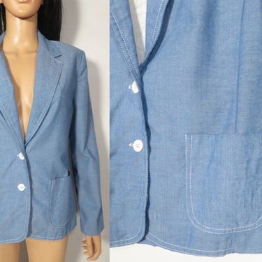 Vintage 70s/80s Chambray Lightweight 2 Button Spring Blazer Union Label Made In USA Size S/M 