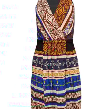 Diane von Furstenberg - Blue, Ivory, Orange, & Brown Print Sleeveless Dress Sz 2