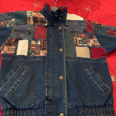 VTG 1980s IZZI Sz. Medium Denim Western / Santa Fe Quilt Style Jacket 