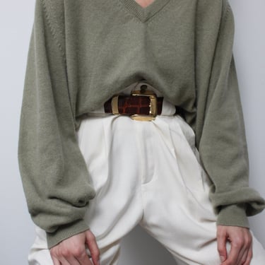 Lovely Sage Cashmere V-Neck Sweater