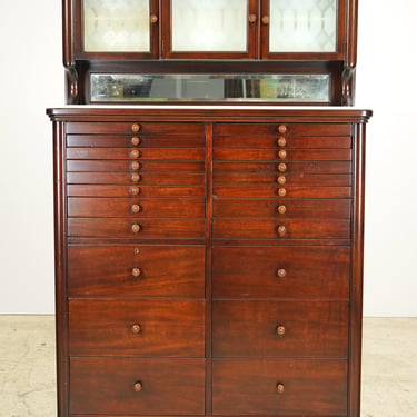 1920s Mahogany Wood & Milk Glass Dental Cabinet