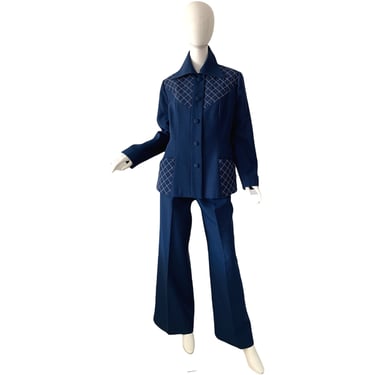 70s Lilli Ann Pant Set / Vintage Bell Bottoms Pant Suit / 1970s Mod Tailored Pantsuit Large 