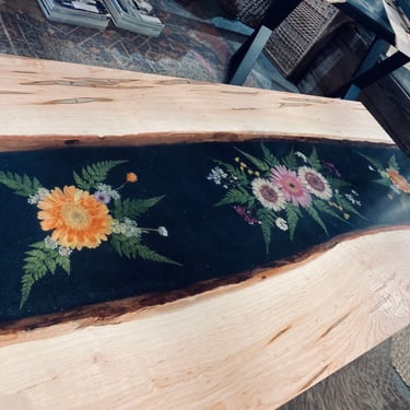 Live Edge Maple, Resin, and Real Dried Flowers Coffee Table
