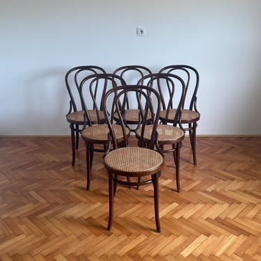 1 of 4 Vintage Thonet Style Chairs no. 18 / Mid Century Bistro Cafe Chairs / Italian Wooden Dining Chairs / Rattan Seat  / Italy / 1970s 