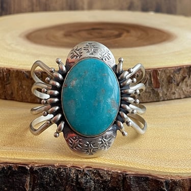 WEB SPINNER Vintage Turquoise & Sterling Silver Cuff | R Hallmark Spider Style Bracelet | Navajo Native American Style, Southwestern Jewelry 