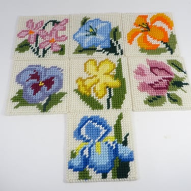 Vintage Flower Plastic Canvas Coasters 