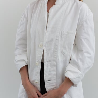 Vintage White Cotton Chore Coat | Corozo Jacket Workwear | M | 