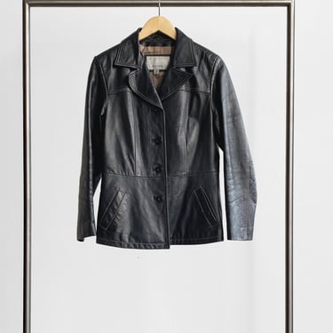 Contrast Stitch Leather Jacket