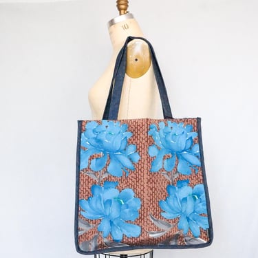 Vintage Floral Print Tote Sustainable Upcycled Fabric Market Bag Eco Friendly Beach Tote Summer Handbag Handmade Fashion | Ellemichelle 