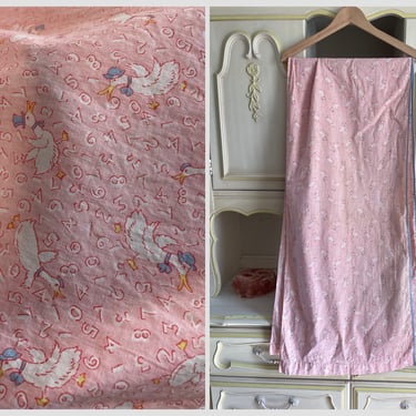 Vintage mid century blush pink children’s curtains | 2 panels, duck & alphabet, vintage fabric 