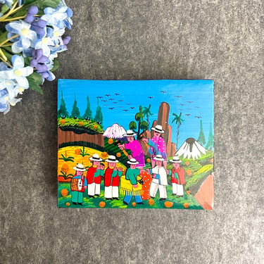 Miniature Tiqua painting from Ecuador  - tiny, colorful folk art 