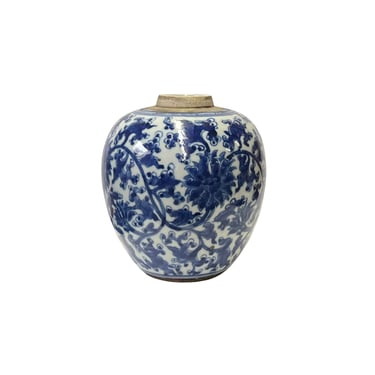 Oriental Flower Leaf Small Blue White Porcelain Ginger Jar ws3358E 