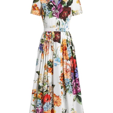 Dolce &amp; Gabbana Women Flower Print Cotton Midi Dress