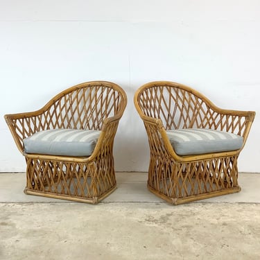 Vintage Coastal Split Reed Lounge Chairs 