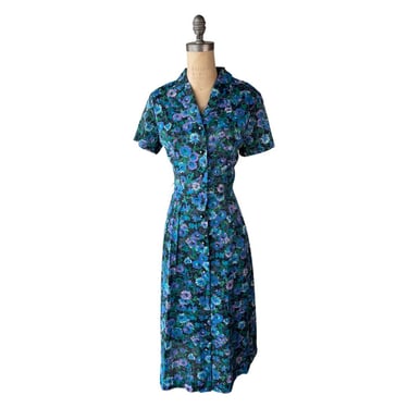 1950s blue floral print dress 
