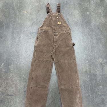 Vintage Carhartt Brown Canvas Double Knee Overalls  distressed Workwear size 38x29 