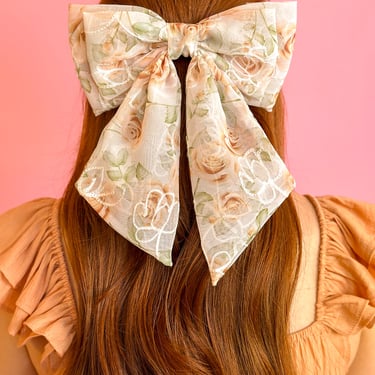 Peach Floral Hair Bow