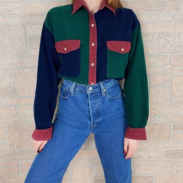 Vintage Colorblock Corduroy Button Up Shirt 