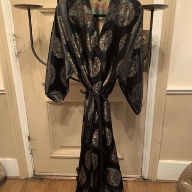 Vintage Kimono Black Silk Satin XL 