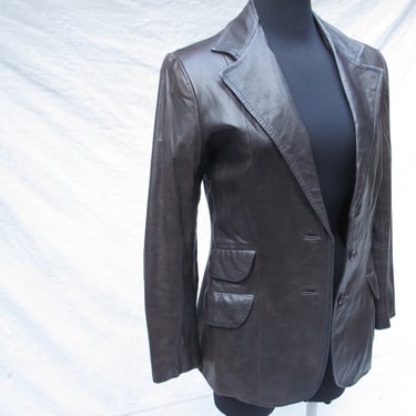 SZ 12 Dark Brown Vintage Leather Blazer Genuine Leather Suit Coat Tailored Leather Blazer Repurpose Leather Craft leather Jacket 