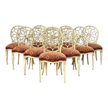 Hepplewhite Regency Style Spider Web Dining Chairs - Set of 10 