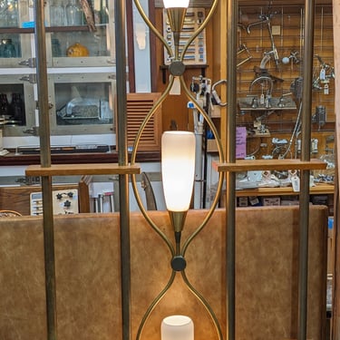 MCM Mahogany and Brass Built-in Lamp Room Divider