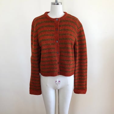 Brown and Red-Orange Striped Wool Cardigan - 1990s 