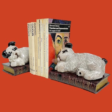 Vintage Bookends Retro 1960s Mid Century Modern + Dogs + Laying on a Book + A Dogs Life + Set of 2 + Ceramic + Book Display + Library Decor 